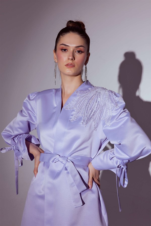Omuz Güpür Detaylı Exclusive Kimono Abaya 
